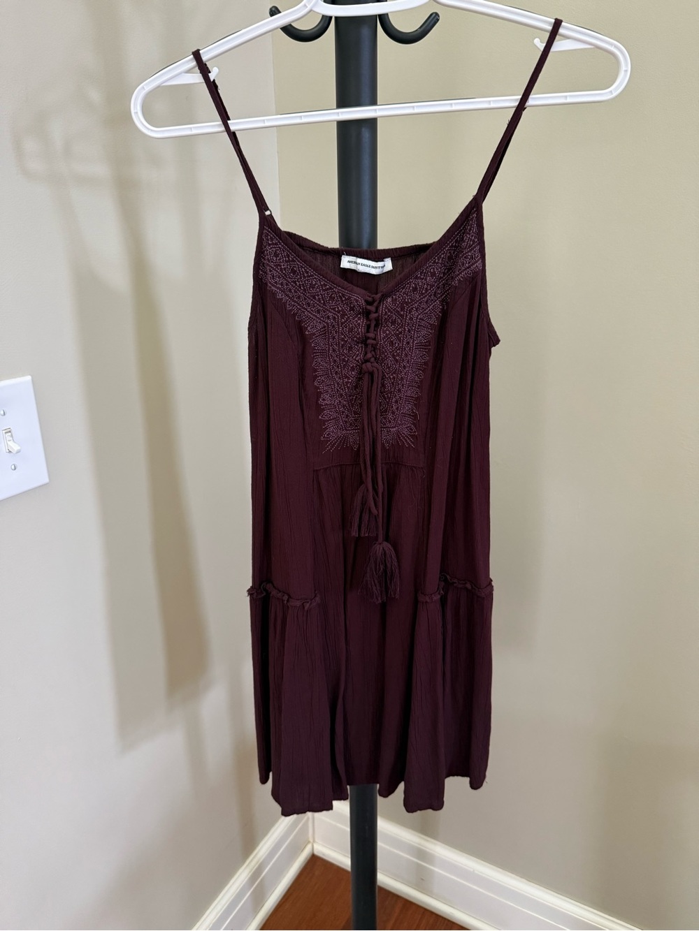 American Eagle Outfitters Burgundy Spaghetti Strap Boho Dress
